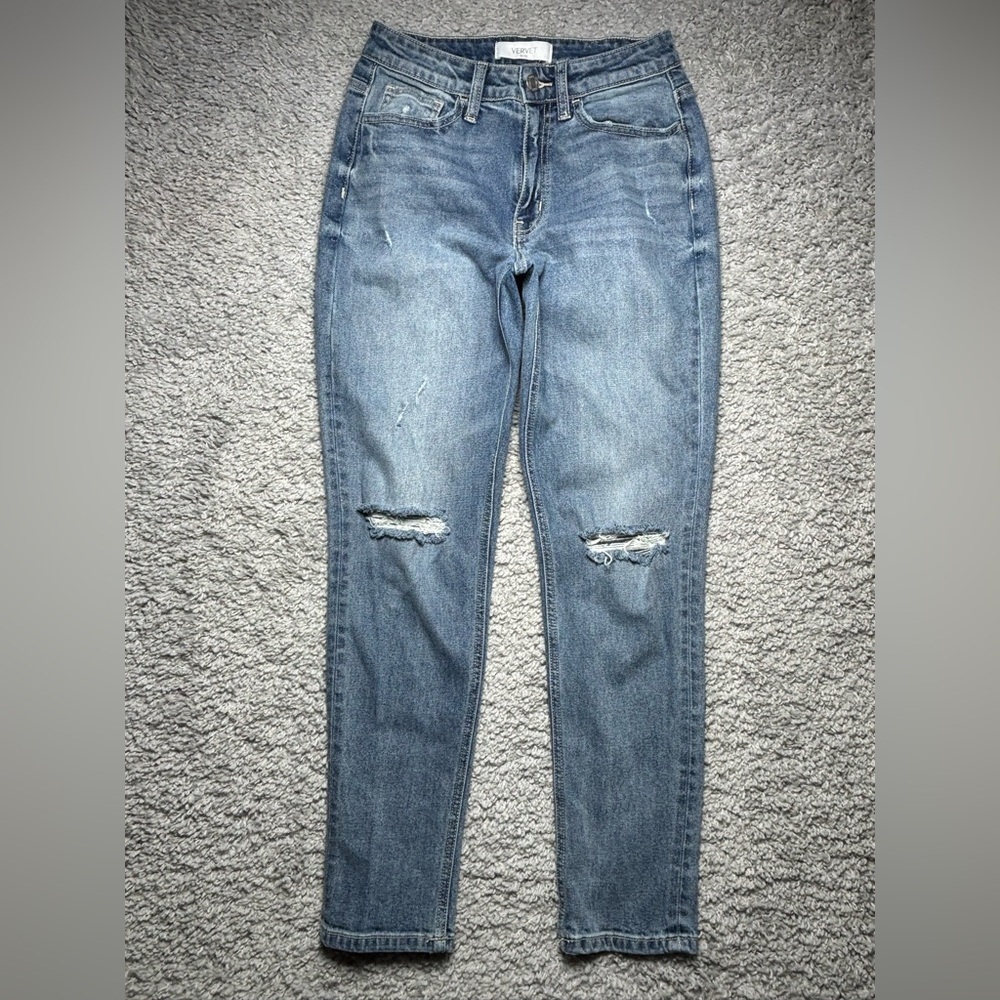 Vervet Jeans Womens 24 Straight Light Wash Distressed Knee Holes Streetwear